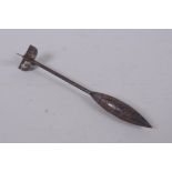 A WWI British Royal Flying Corps aerial flechette dart, stamped Bristol Regd, 13cm long