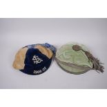 A pre-WWI Scottish football cap in blue and white, monogrammed SL, for the 1906-07 season, made by