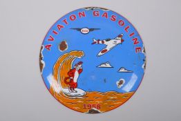 A vintage style 'Esso Aviation Gasoline' enamel advertising sign, 30cm diameter