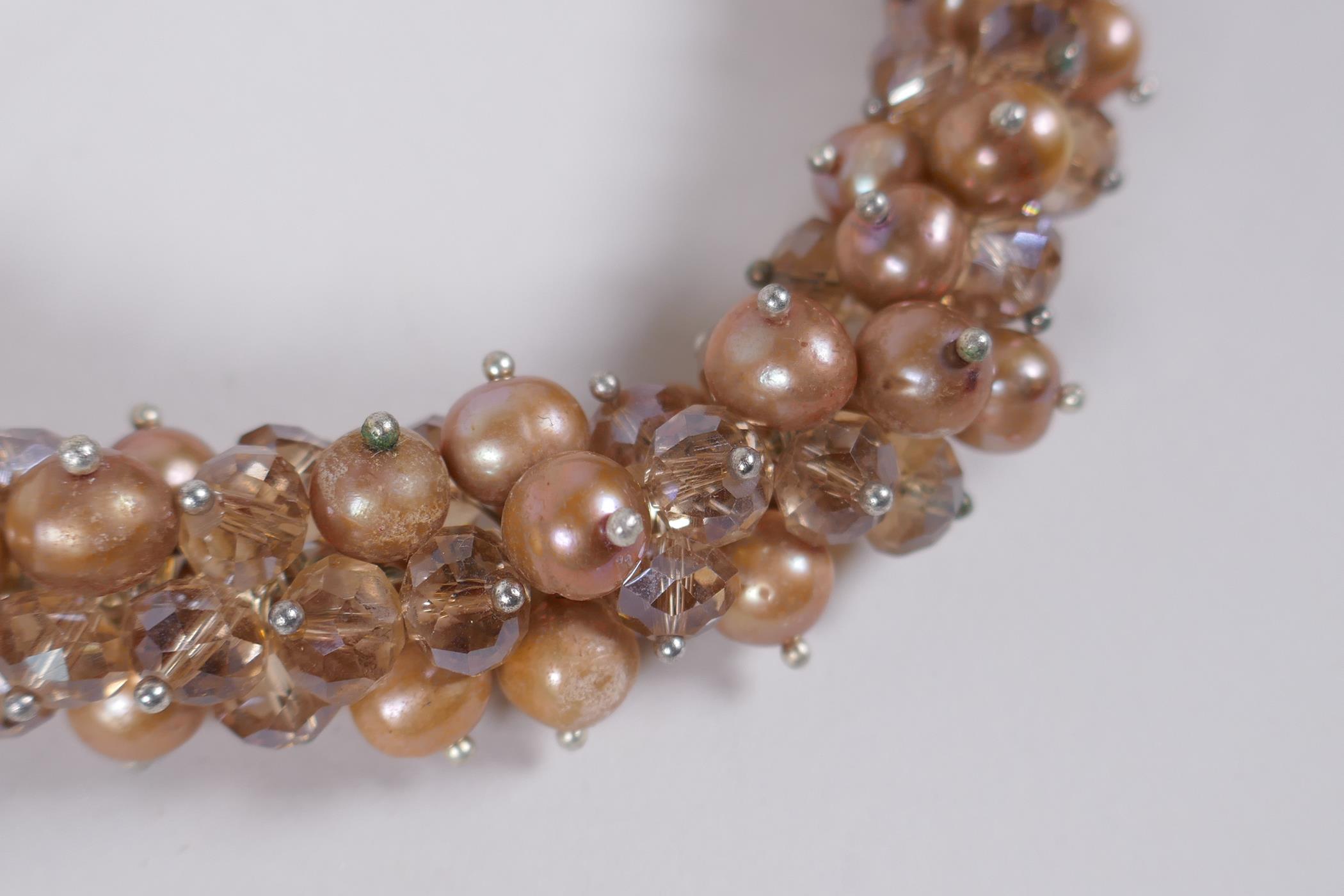 A champagne coloured pearl and glass choker, 44cm long - Image 2 of 3