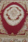 A woven wool tapestry rug/wall hanging with Aubusson design, 255 x 360cm