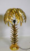 A gilt metal table lamp in the form of a palm tree, 72cm high