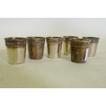 A set of six antique French silver shot beakers, 4cm high, 58g gross
