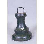 A C19th painted wood bell shaped door stop, 41cm high