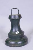 A C19th painted wood bell shaped door stop, 41cm high