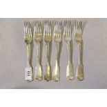 Set of six hallmarked silver forks, London 1831, marked WC, 442g