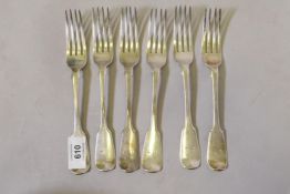 Set of six hallmarked silver forks, London 1831, marked WC, 442g