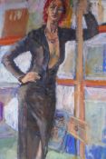 Standing Pose, portrait of a woman with red hair, signed to the reverse G. McCarthy?, oil on canvas,