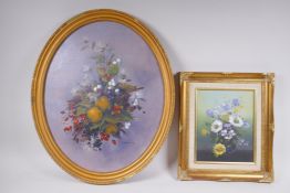 H. Hemmings, still life, summer fruits, signed oil on canvas board, and another similar, largest
