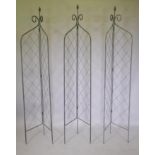 Three folding wrought iron garden trellises, 212cm high