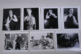 A collection of seven black and white press photographs of David Bowie circa 1976, including some by