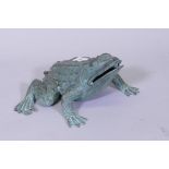 A bronze fountain head in the form of a frog, 20 x 12cm high