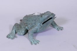 A bronze fountain head in the form of a frog, 20 x 12cm high