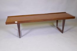 A Danish mid century teak coffee table, 150 x 45, 41cm