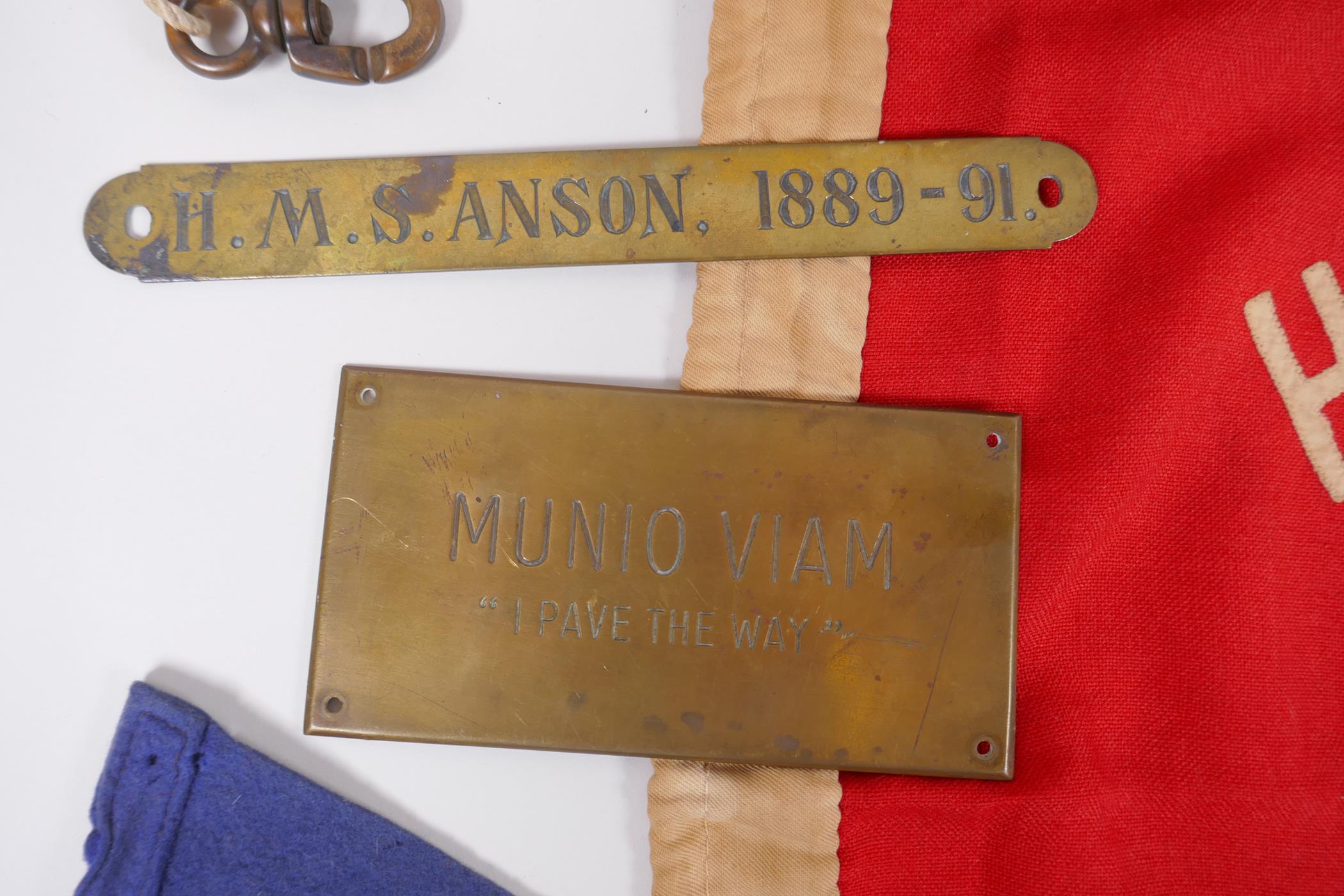 Of Naval Interest: a vintage ship's pennant for the H.M.S. Lion and another for the H.M.S. - Image 6 of 6