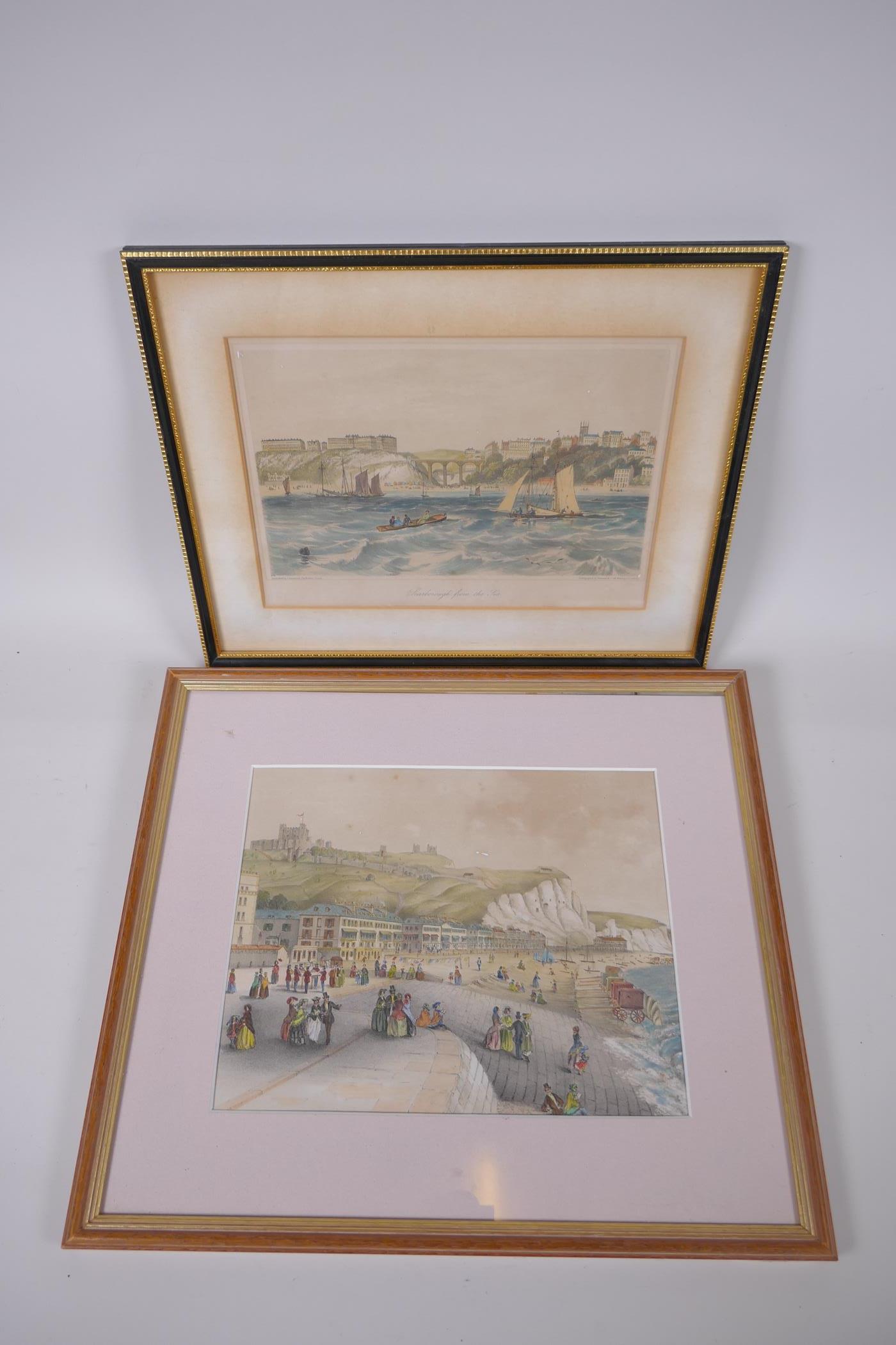 A C19th hand coloured lithograph, Scarborough from the Sea, and another similar depicting the