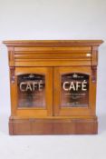 A C19th continental cabinet, with parquetry top, top and bottom frieze drawers and two glazed