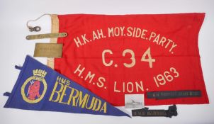 Of Naval Interest: a vintage ship's pennant for the H.M.S. Lion and another for the H.M.S.