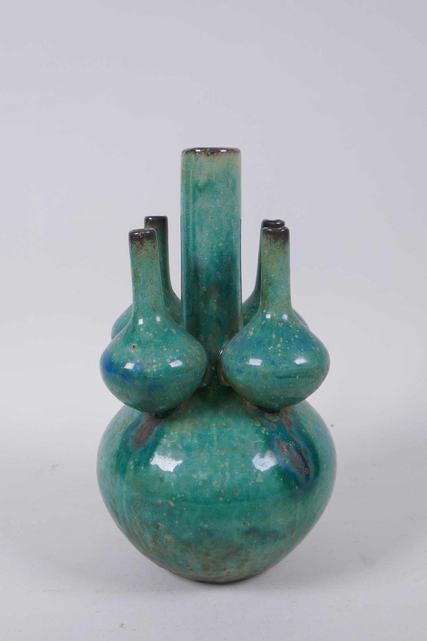 A Chinese green crackle glazed porcelain tulip vase, 22cm high - Image 4 of 5