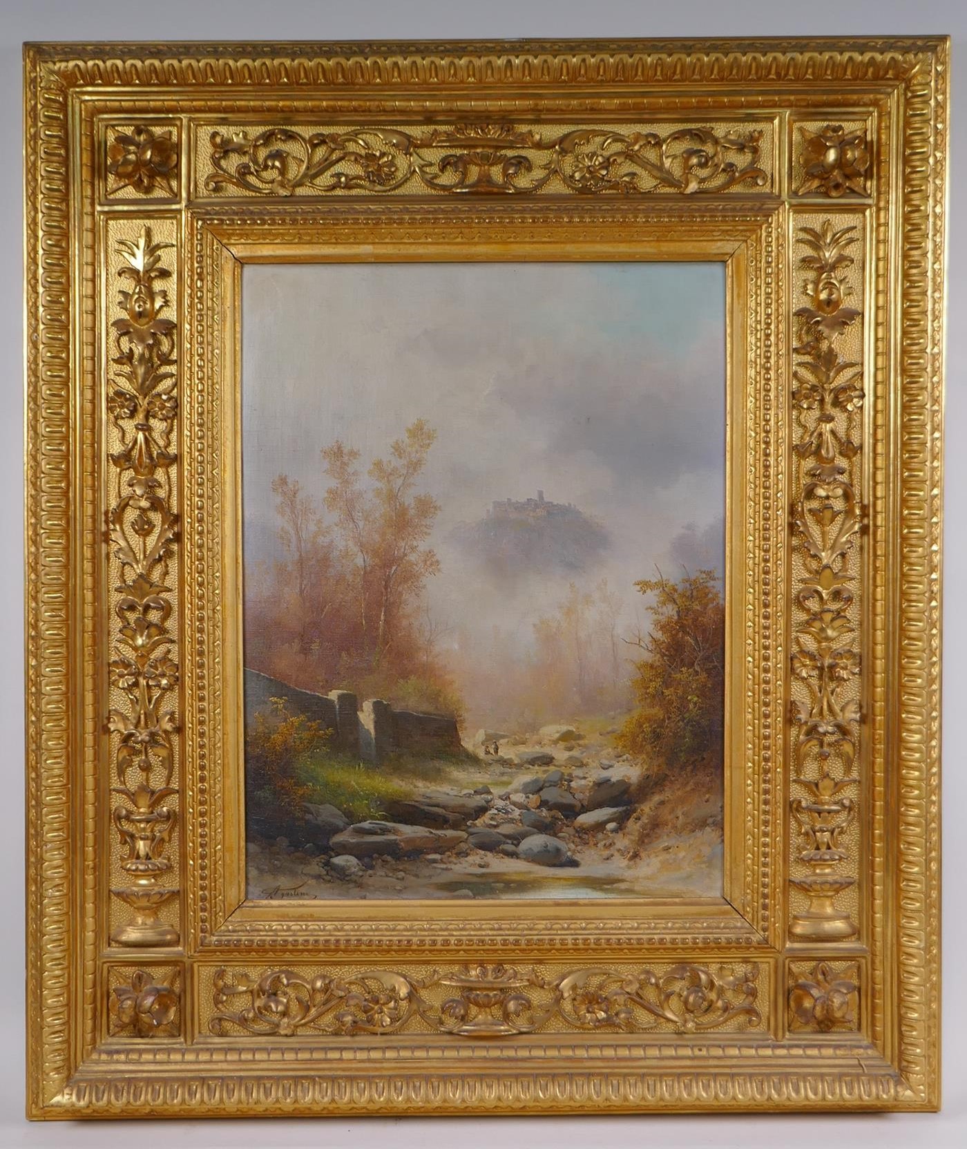 Guido Agostini (Italian, b. 1865-1898), Colle di Val D'Elsa, Tuscany, C19th oil on canvas, in a good