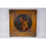 After Pierre Mignard, The Madonna of the Grapes, antique oil on copper panel, 34cm diameter