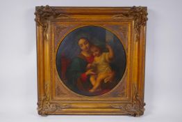 After Pierre Mignard, The Madonna of the Grapes, antique oil on copper panel, 34cm diameter