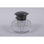 An American cut glass and sterling silver topped inkwell by Wilcox Silver Plate Co, 9cm diameter