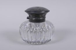 An American cut glass and sterling silver topped inkwell by Wilcox Silver Plate Co, 9cm diameter