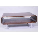 A 1070s bent ply coffee table on chrome legs, 90 x 50cm, 36cm high