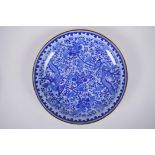 A blue and white porcelain dish decorated with phoenix and lotus flowers, Chinese KangXi 6 character