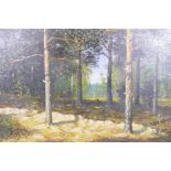 T. Werner, summer landscape in a pine forest, signed, oil on canvas, 99 x 64cm