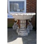 A monumental carved stone and marble Italianate garden fountain, in three sections, 193cm high