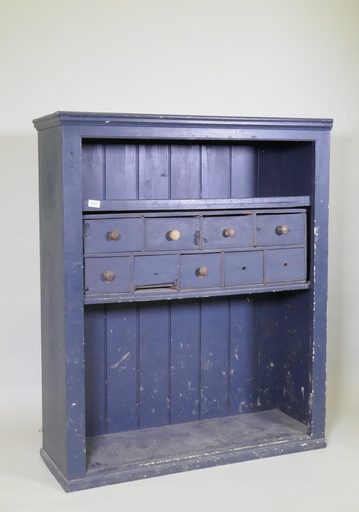 A painted pine open cabinet with an associated mahogany nest of drawers, 103cm x 39cm, 123cm high - Image 2 of 3