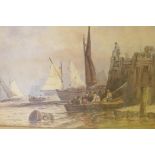 Harbour scene with figures in a rowing boat, unsigned, C19th watercolour, 21 x 14, G. M. Walker,