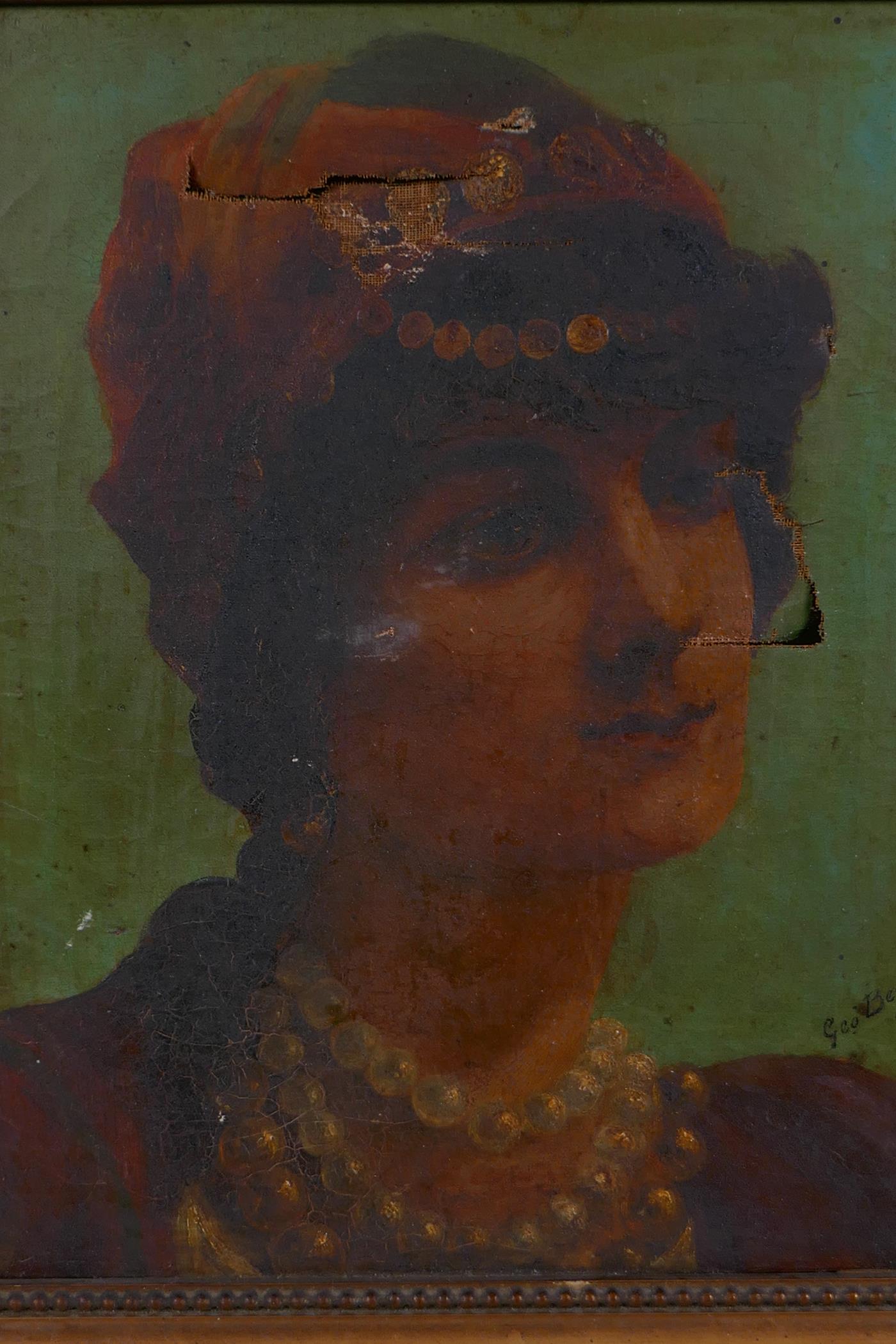 George Beyer, 1885, portrait of a gypsy girl, oil on canvas, AF, 26 x 30cm - Image 2 of 5