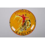 A vintage style 'Indian Gasoline' enamel advertising sign, 30cm diameter