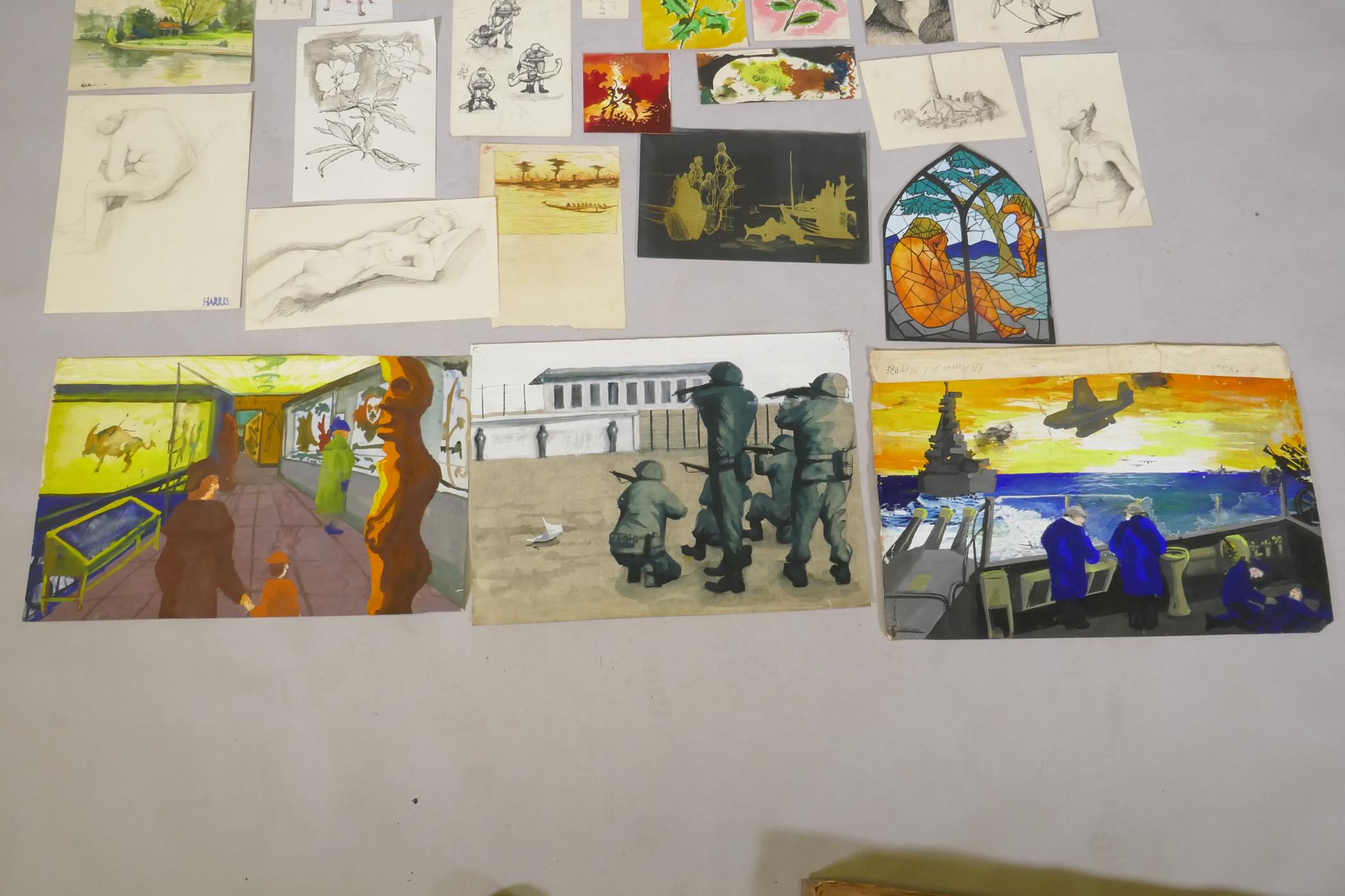 A quantity of unframed watercolours, drawings and mixed media paintings - Image 5 of 6