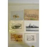 A collection of C19th and C20th landscape watercolours and engravings, some indistinctly signed,