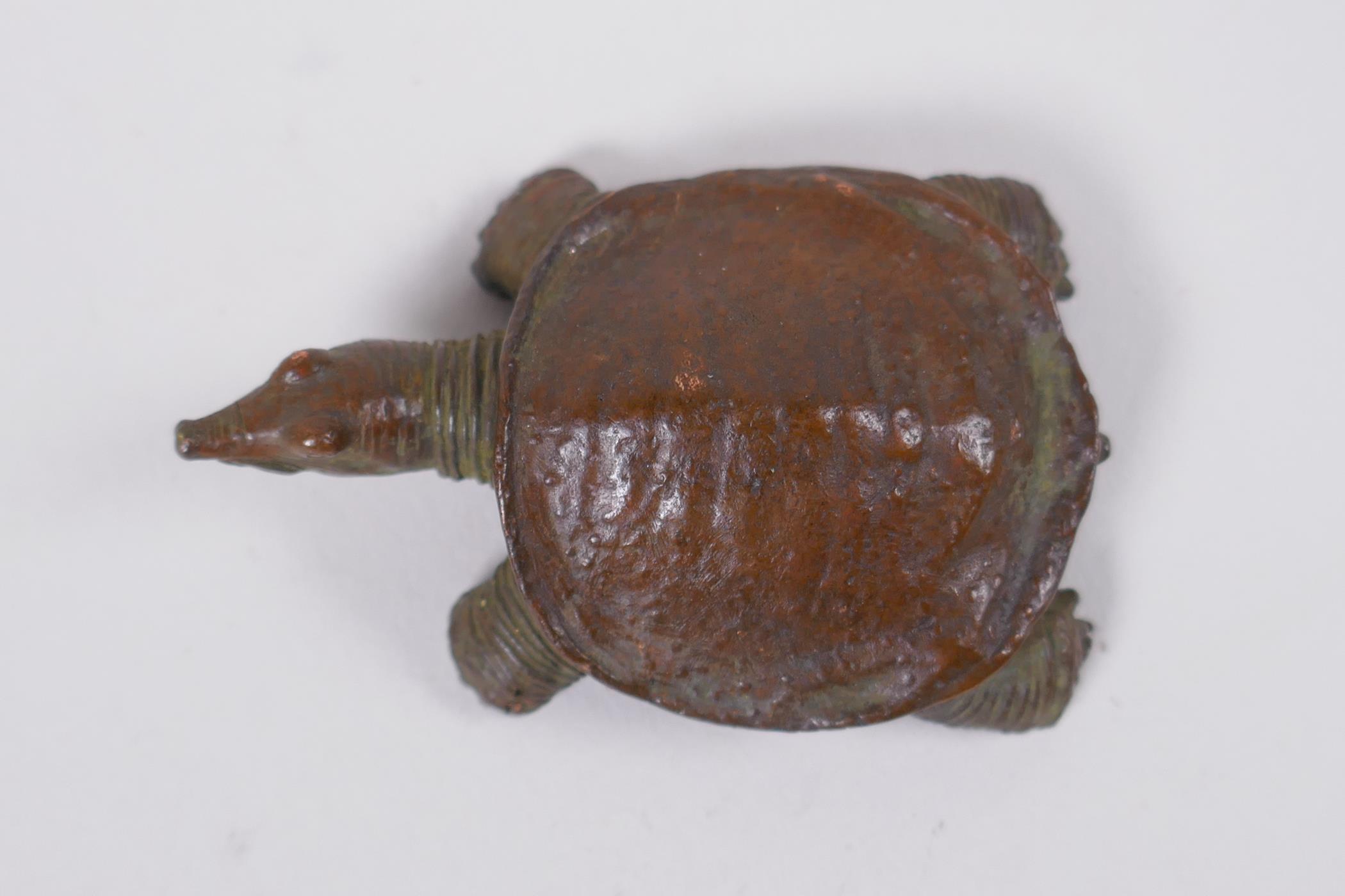 A Japanese style bronze okimono tortoise, impressed mark to base, 5cm long - Image 2 of 3