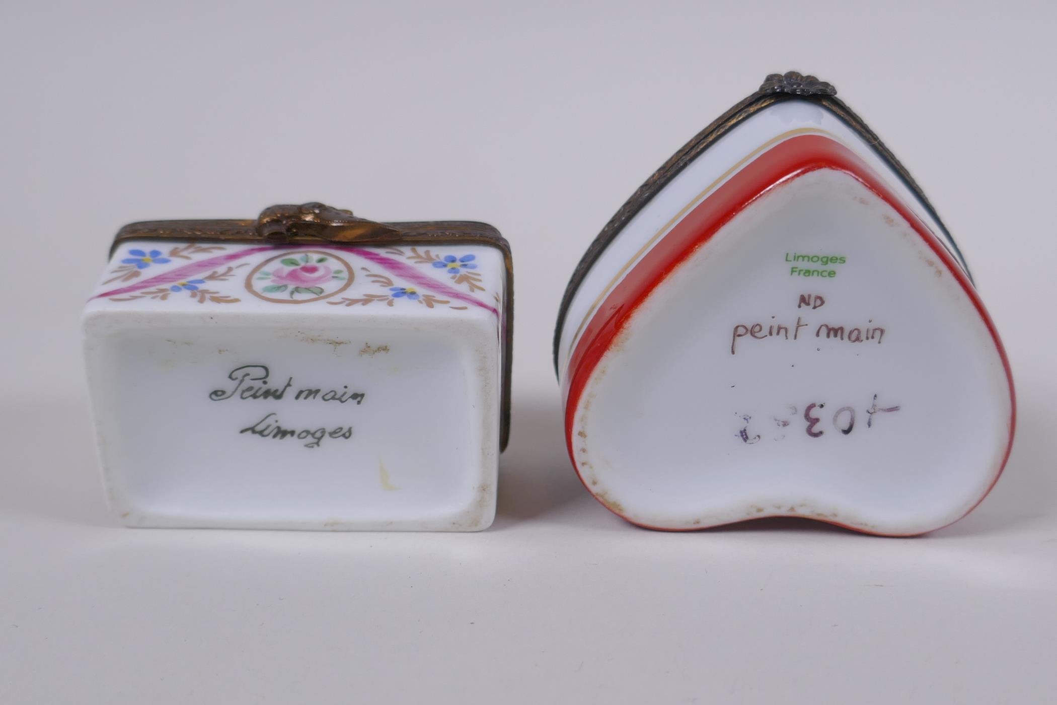 Four Limoges hand painted porcelain trinket/pill boxes with floral decoration, and two Halcyon - Image 3 of 8