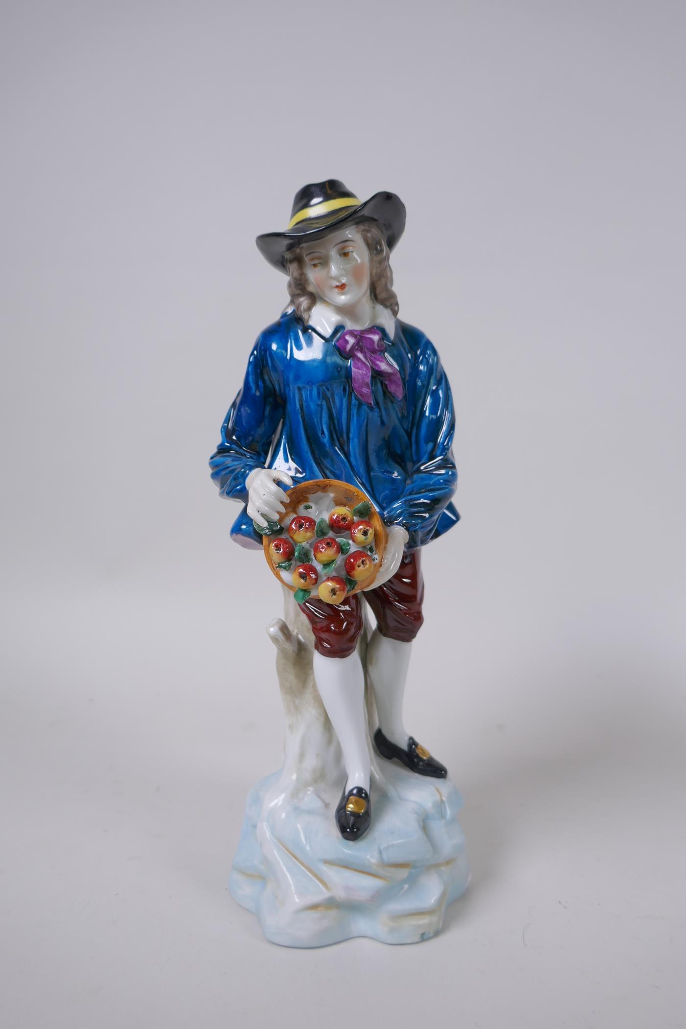 A pair of C19th Samson porcelain figures of apple pickers, gold anchor mark to base, 25cm high - Image 2 of 7