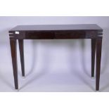 A contemporary hardwood two drawer side table with chromed mounts, 100 x 40 x 75cm