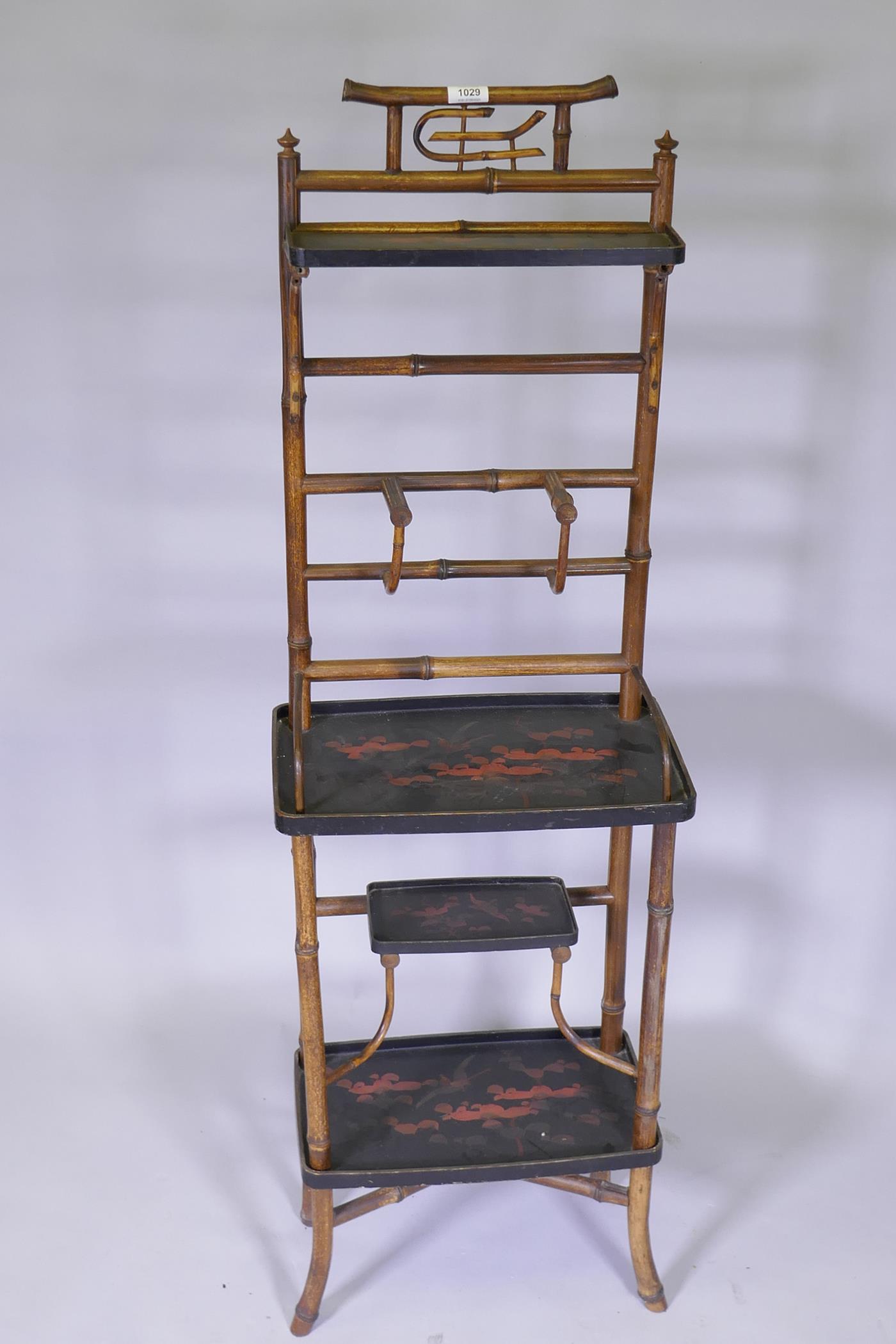 A Victorian bamboo and lacquer hall stand of small proportions, 44 x 25 x 140cm - Image 2 of 3