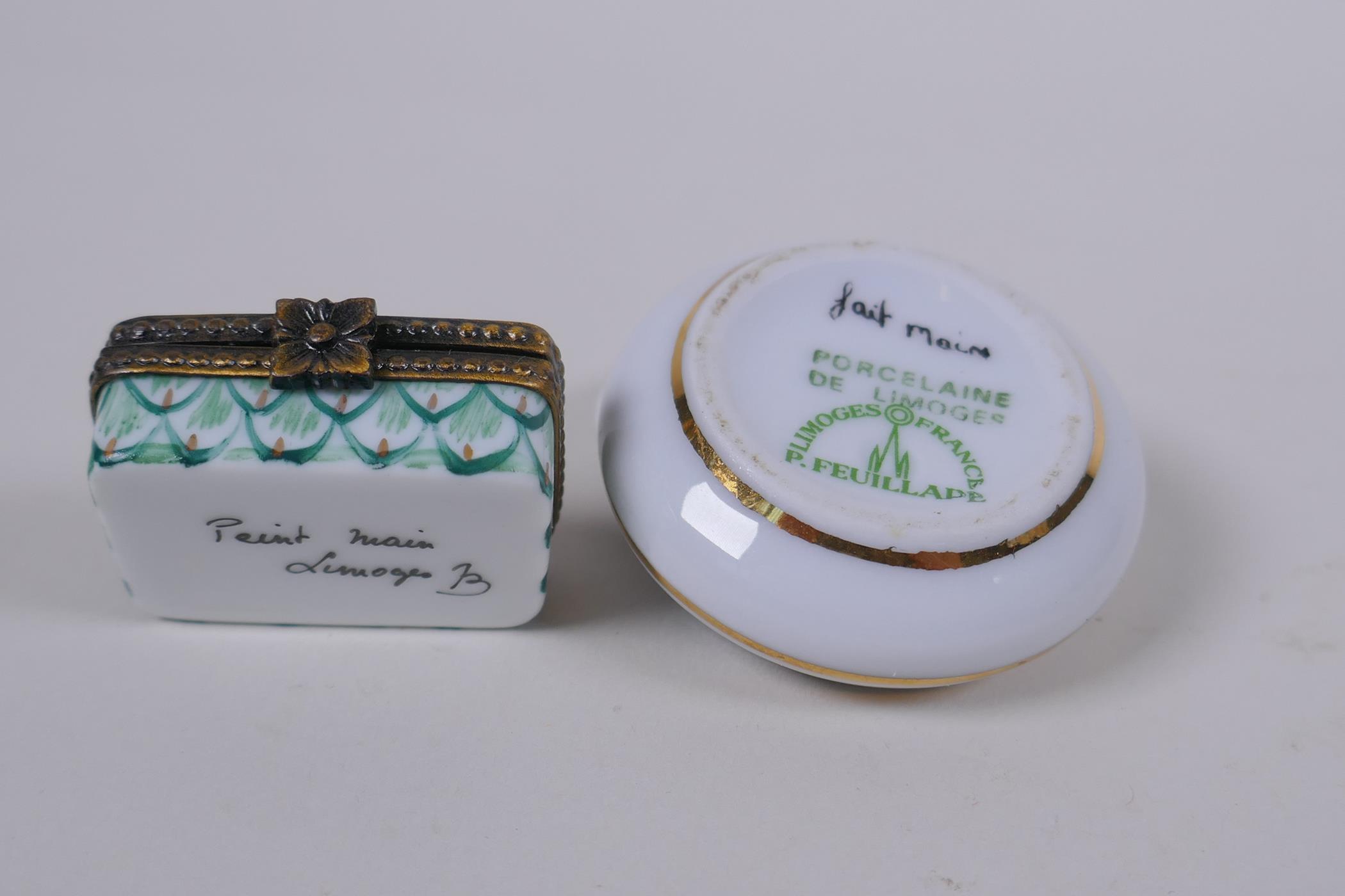 Four Limoges hand painted porcelain trinket/pill boxes with floral decoration, and two Halcyon - Image 5 of 8