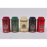 Five vintage tea cannisters from Jacksons of Piccadilly, with contents, 11cm high