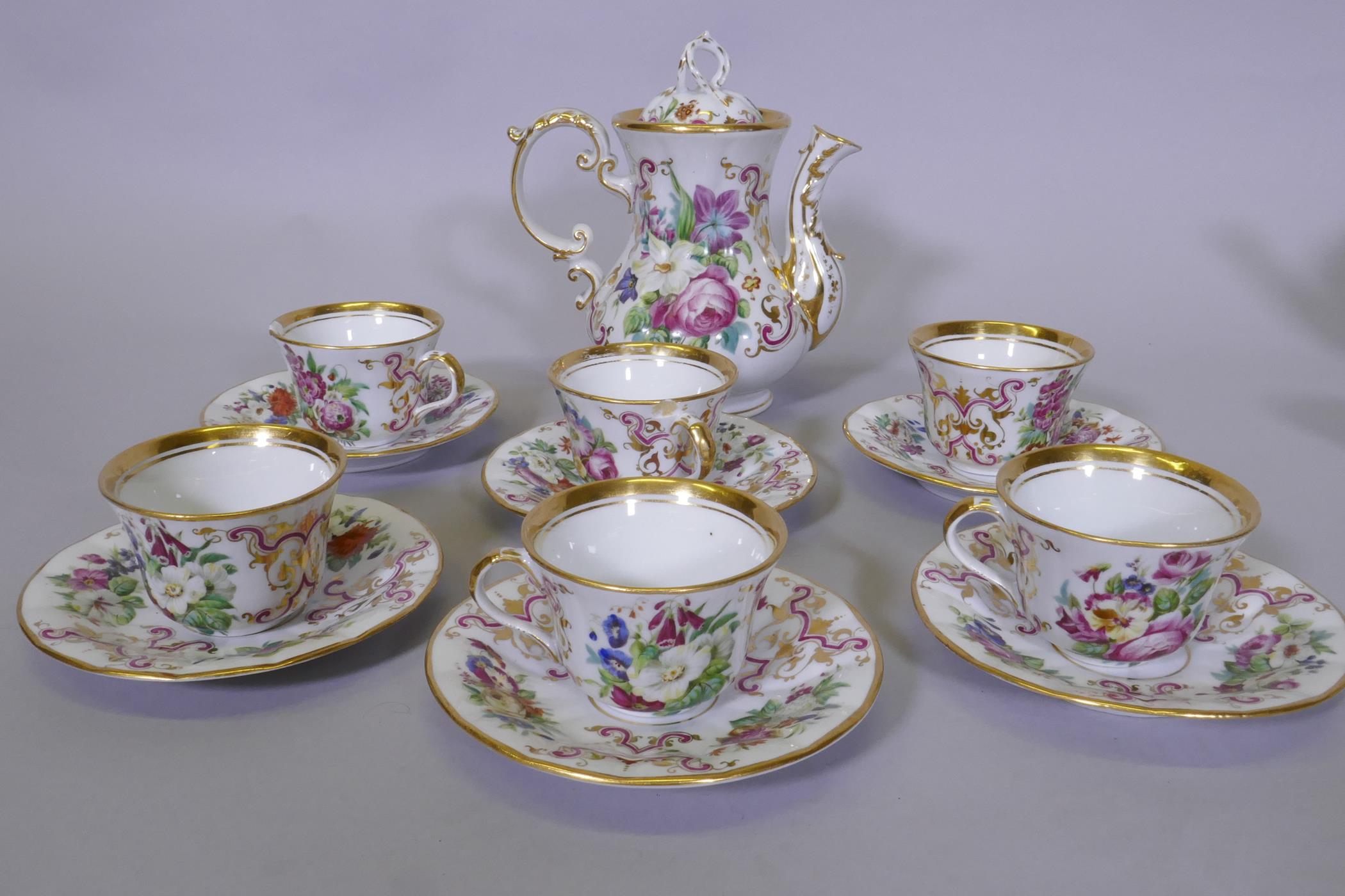 A Bohemian porcelain six place tea set with raised gilt borders, unused, and another with floral - Image 3 of 5