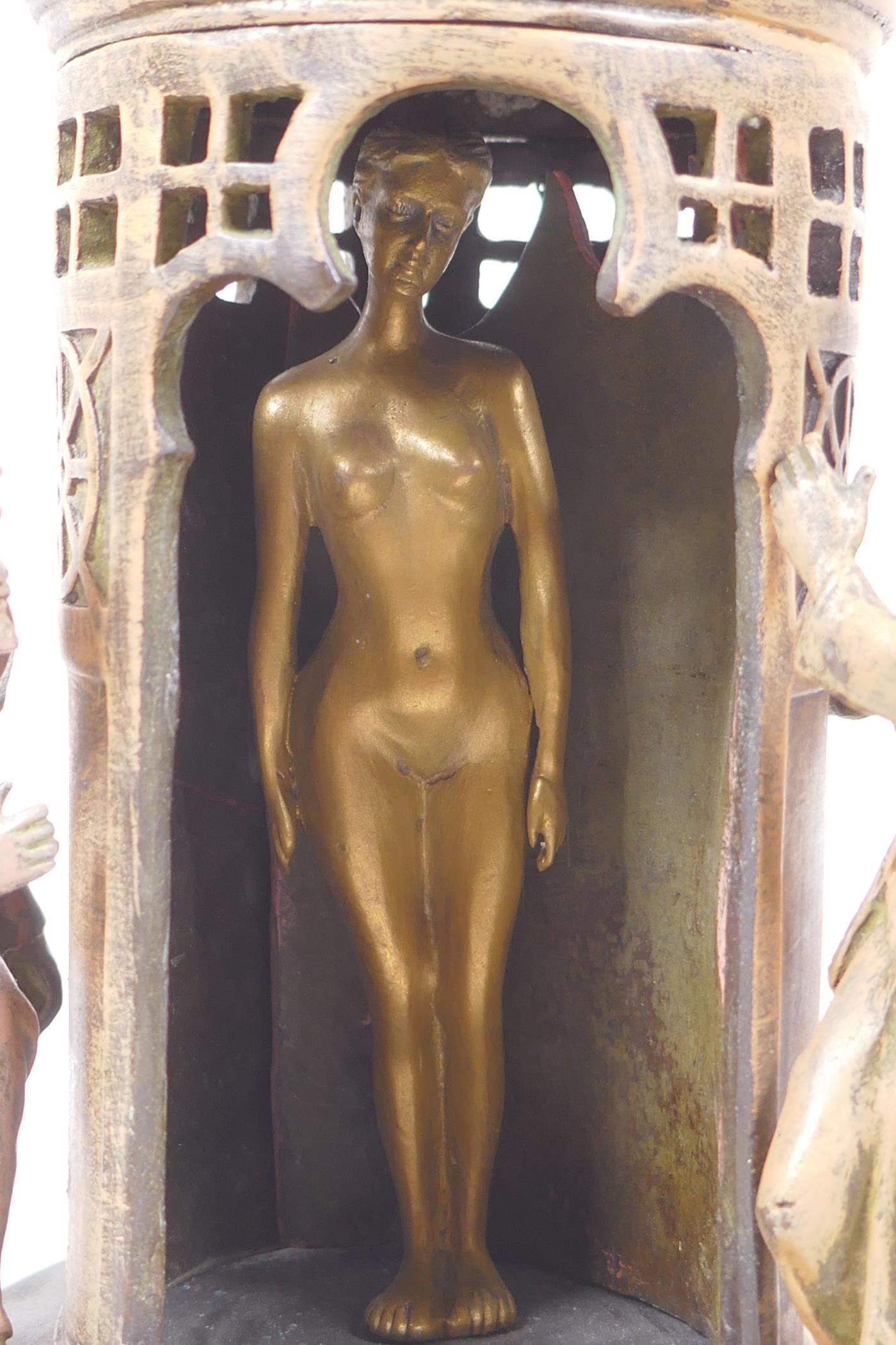 An Austrian style cold painted bronze figure of an Arabic tower, with concealed female nude and - Image 3 of 5