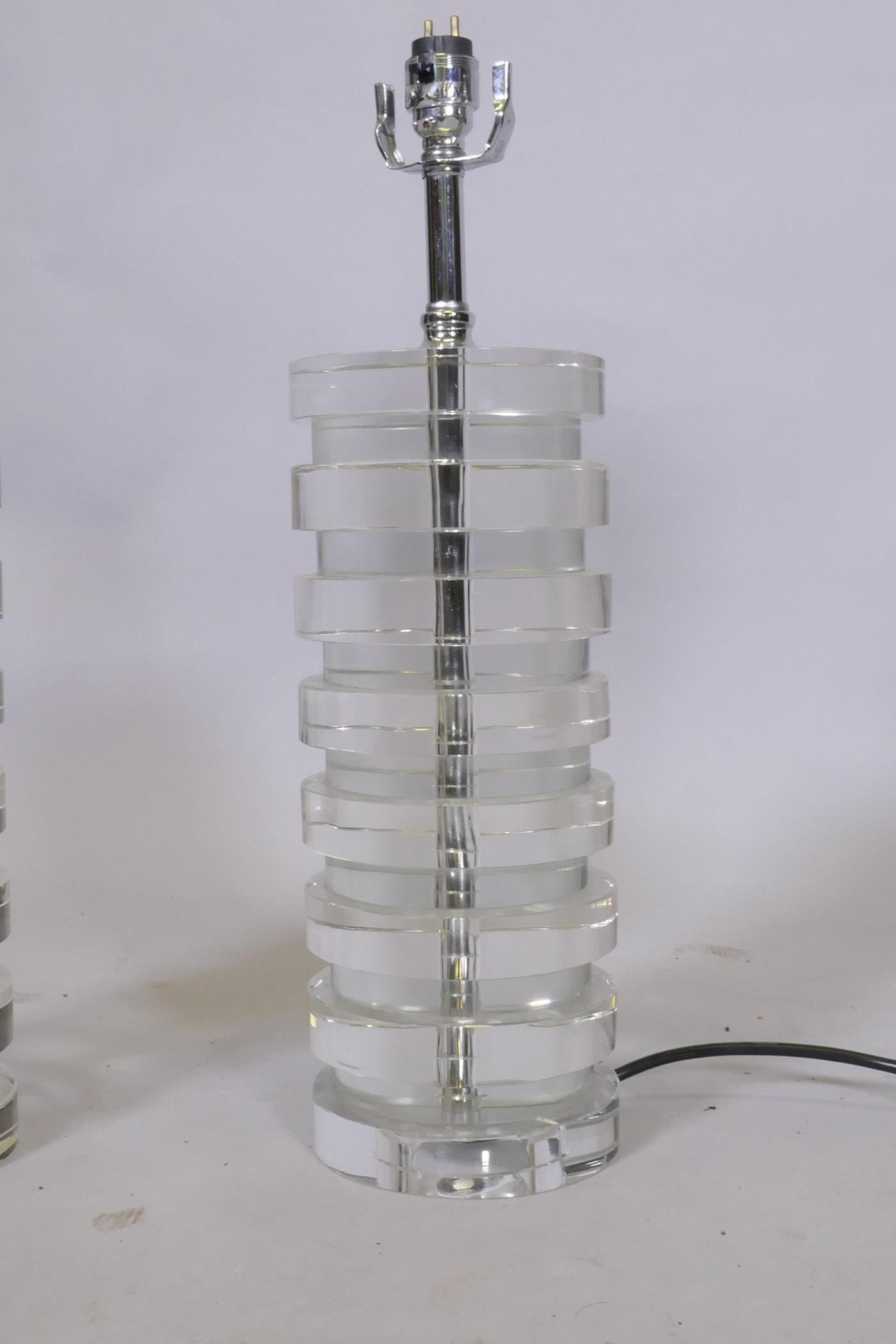 A pair of glass table lamps with chromed mounts, 46cm high - Image 2 of 3