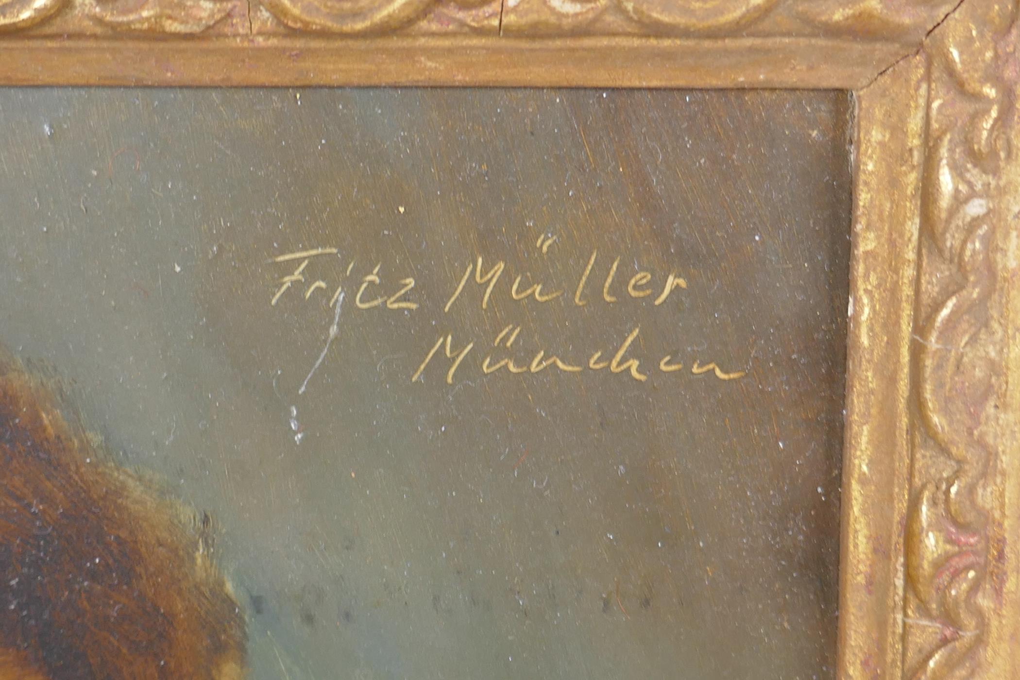 Fritz Muller, the wine drinker and coffee drinker, signed Fritz Muller, Munchen, oils on board, in - Image 3 of 5