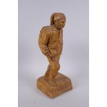 Adalbert Thibault, (Canadian), mid C20th wood carving of a hunter, 35cm high